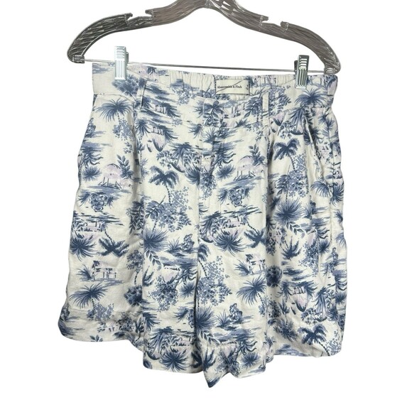 Abercrombie & Fitch Linen Blend Shorts M Blue Toile Tropical Print‎ Resort Beach - Picture 2 of 11